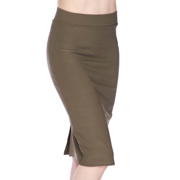 Club Monaco Skirt Column Pleated Tan Beige Olive Green Wool blend Lined Sz 4 - Picture 1 of 16